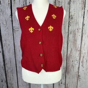 Vintage Marisa Christina‎ Embroidered Sweater Vest Petite Medium PM Red Plaid